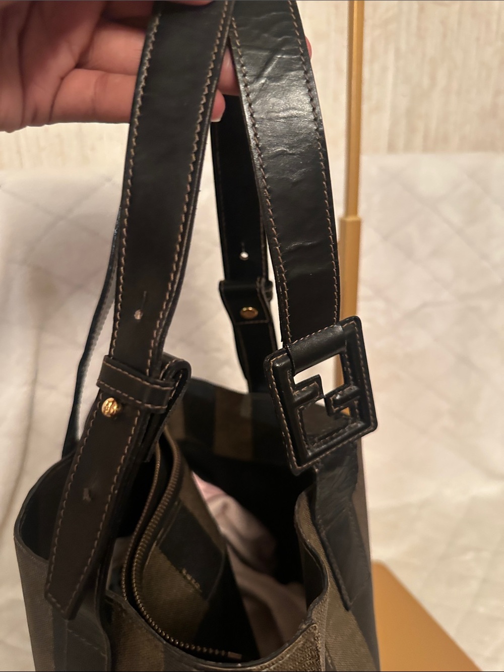 Fendi Black and Brown Vertical Stripe Tote - Picture 8 of 15